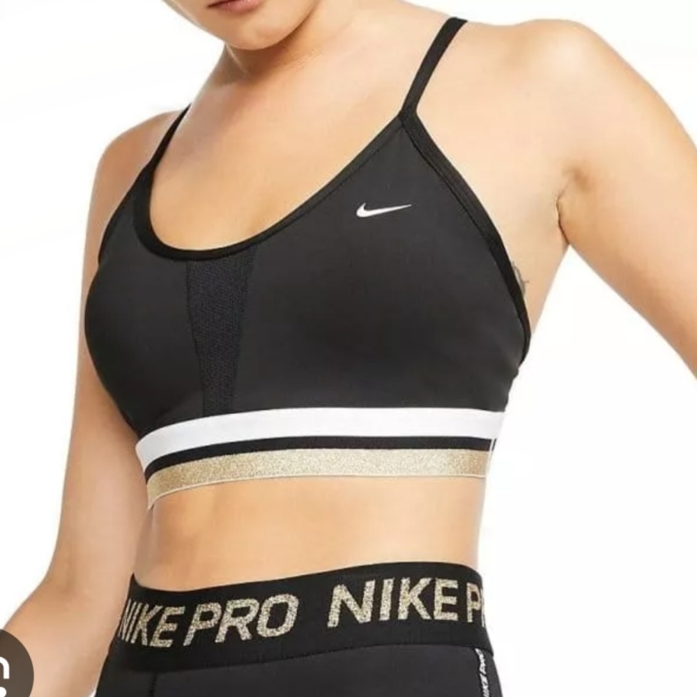 Nike Dri-Fit Training Indy Gold Trim Glitter Sports Bra - Size Medium